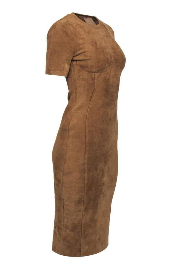 Current Boutique-Fendi x Skims - Tan Velour Short Sleeve Bodycon Midi Dress Sz 6