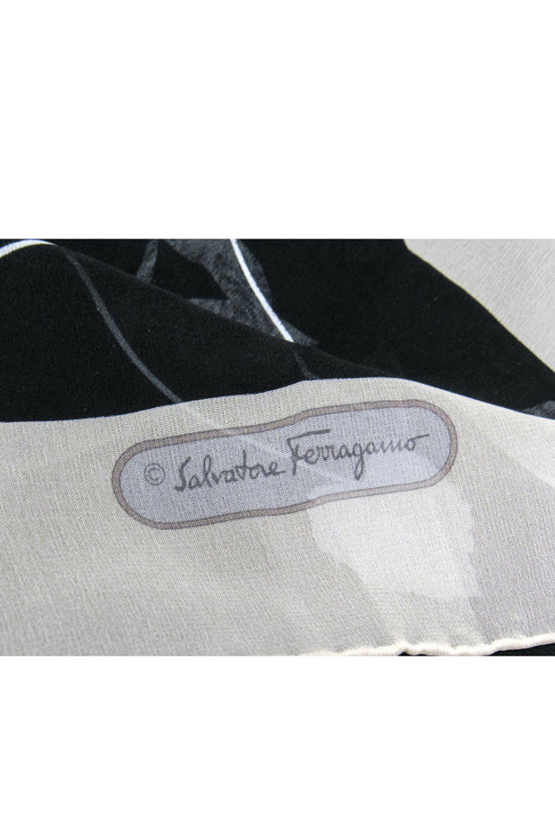 Current Boutique-Ferragamo - Black & Cream Floral Silk Scarf