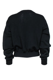 Current Boutique-Ferragamo - Black Cropped Knit Cardigan w/ Golden Buttons Sz L