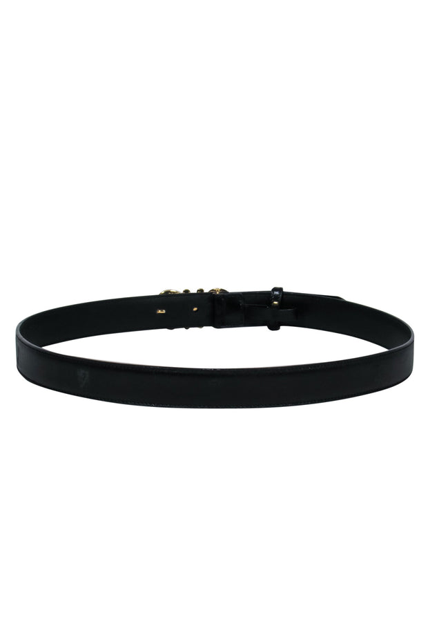 Current Boutique-Ferragamo - Black Leather Belt w/ Gold Logo Clasp