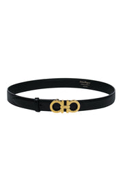 Current Boutique-Ferragamo - Black Leather Belt w/ Gold Logo Clasp