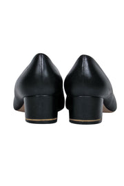 Current Boutique-Ferragamo - Black Leather Block Heeled Pumps w/ Gold Lock Sz 8