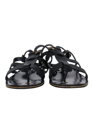 Current Boutique-Ferragamo - Black Leather Caged Sandals w/ Gold Hardware Sz 8