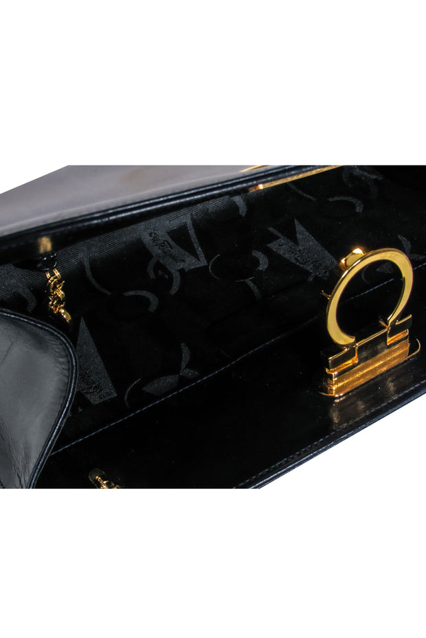 Current Boutique-Ferragamo - Black Leather "Dina" Clutch-Style Crossbody w/ Chain Strap