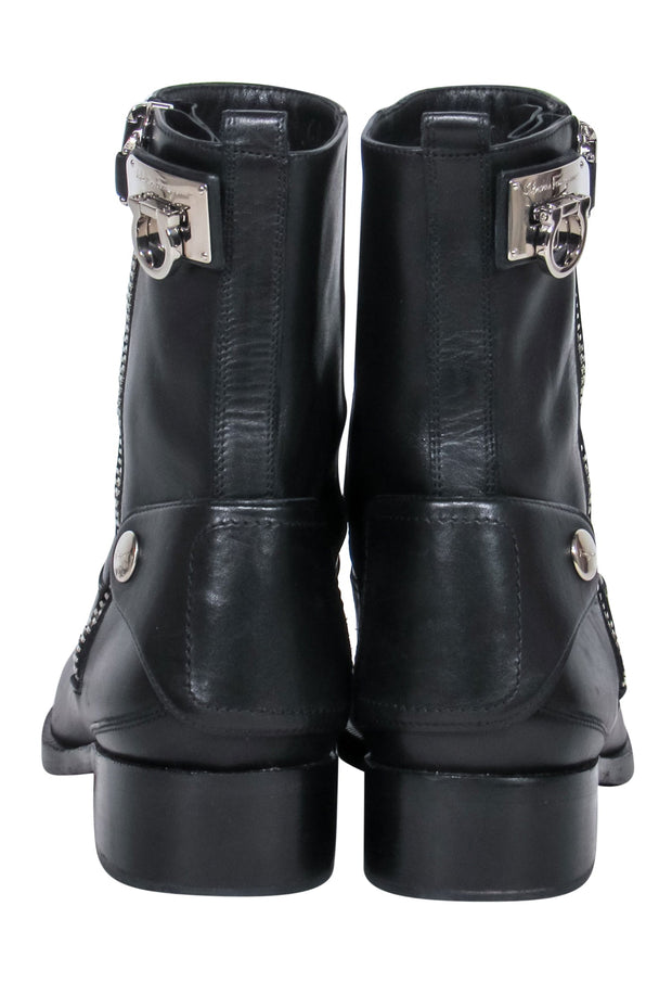Leather biker boots Salvatore Ferragamo Black size 9.5 US in Leather -  39819315