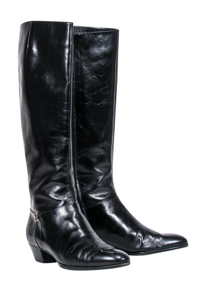 Current Boutique-Ferragamo - Black Leather Riding Boots Sz 8.5