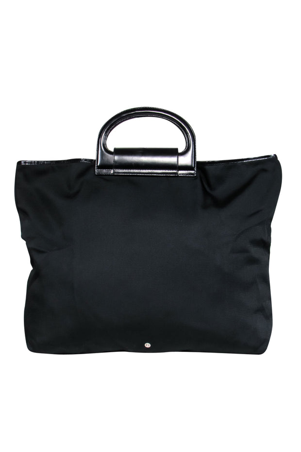 Current Boutique-Ferragamo - Black Nylon Tote w/ Patent Leather Trim & Top Handle