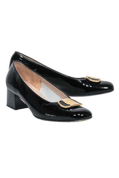 Current Boutique-Ferragamo - Black Patent Leather Block Heels w/ Buckle Sz 7