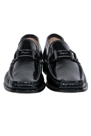 Current Boutique-Ferragamo - Black Patent Leather Square Toe Loafers w/ Buckles Sz 9