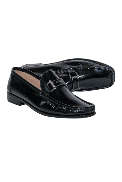 Current Boutique-Ferragamo - Black Patent Leather Square Toe Loafers w/ Buckles Sz 9