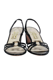 Current Boutique-Ferragamo - Black Patent Leather Strappy Kitten Heels Sz 8