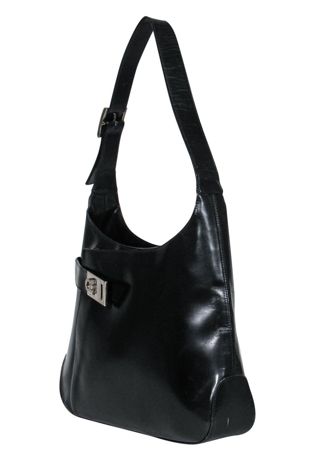 Current Boutique-Ferragamo - Black Shiny Leather Hobo Shoulder Bag