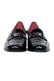 Current Boutique-Ferragamo - Black Smooth Leather Block Heel Loafer Sz 10.5