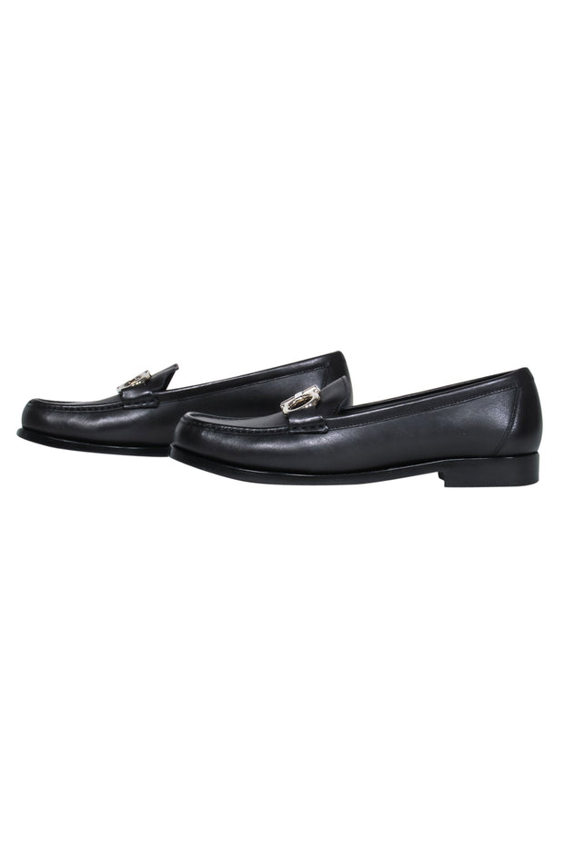 Current Boutique-Ferragamo - Black Square Toe Loafers w/ Silver-Toned Hardware Sz 8