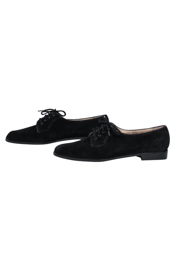 Current Boutique-Ferragamo - Black Suede Lace-Up Loafers Sz 8.5