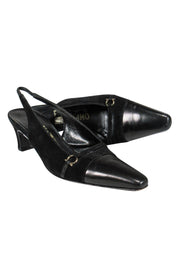 Current Boutique-Ferragamo - Black Suede Pointed Toe Slingback Heels Sz 7.5