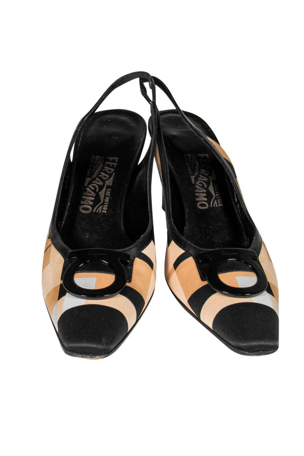 Current Boutique-Ferragamo - Black & Tan Slingback Heels Sz 9