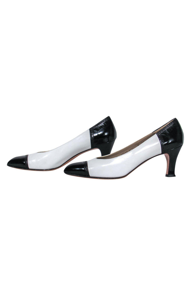 Current Boutique-Ferragamo - Black & White Vintage Toe Cap Heels Sz 8