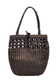 Current Boutique-Ferragamo - Brown Shiny Basket Weave Mini Handbag