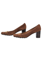 Current Boutique-Ferragamo - Brown Suede Loafer-Style Pumps w/ Buckle Design Sz 9