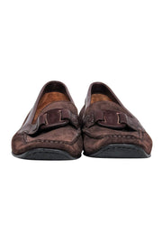 Current Boutique-Ferragamo - Brown Suede Loafers w/ Leather Strap Design Sz 9.5