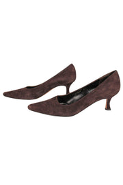 Current Boutique-Ferragamo - Brown Suede Pointed Toe Kitten Heels Sz 7