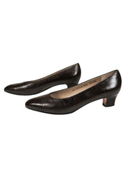 Current Boutique-Ferragamo - Brown Textured Leather Kitten Heels Sz 9.5