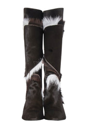 Current Boutique-Ferragamo - Brown & White Calf Hair Knee High Heeled Boots Sz 7