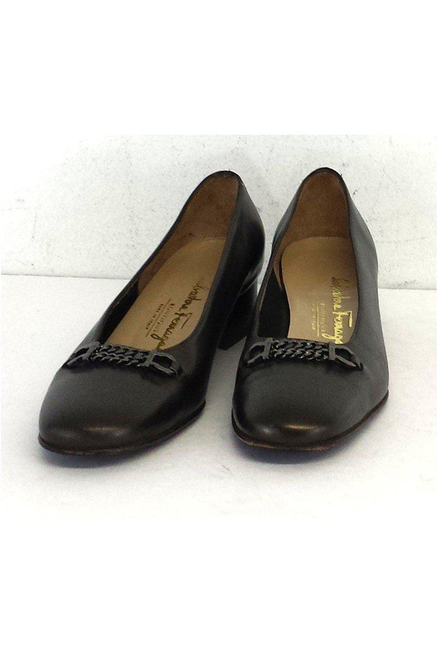 Current Boutique-Ferragamo - Dark Grey Leather Low Heels Sz 5