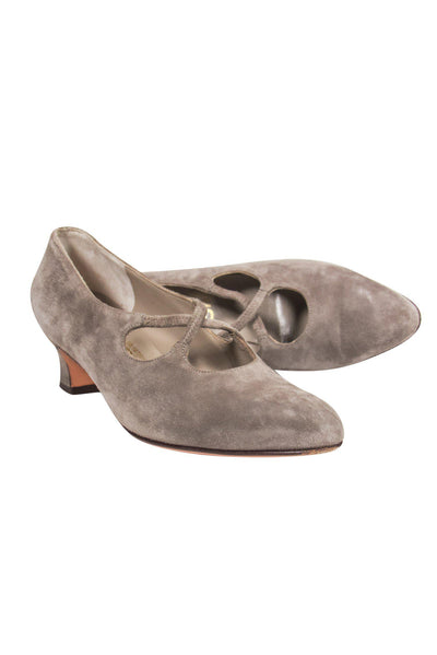 Current Boutique-Ferragamo - Grey Suede Block Heels Sz 8