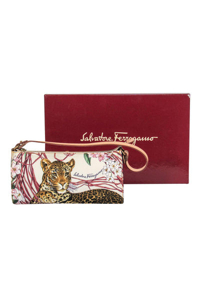 Current Boutique-Ferragamo - Ivory & Multicolored Safari Print Mini Handbag