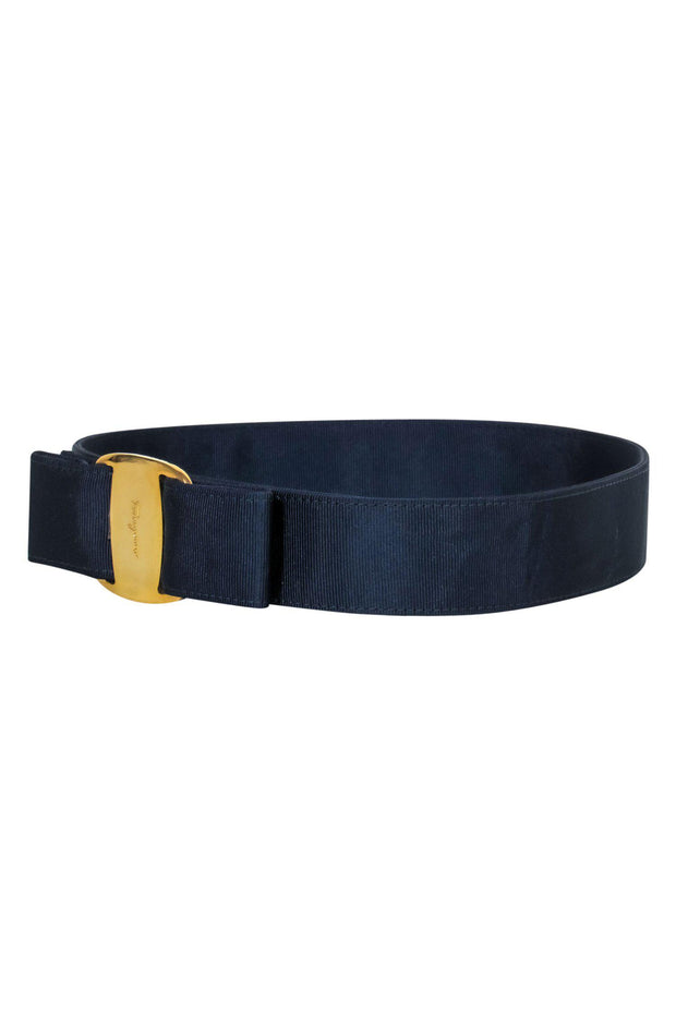 Current Boutique-Ferragamo - Navy Blue Belt w/ Gold Hardware