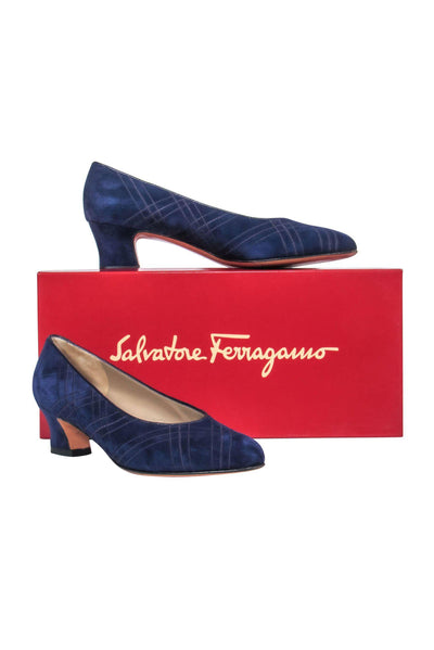 Current Boutique-Ferragamo - Purple Grid Stitched Suede Heels Sz 5.5