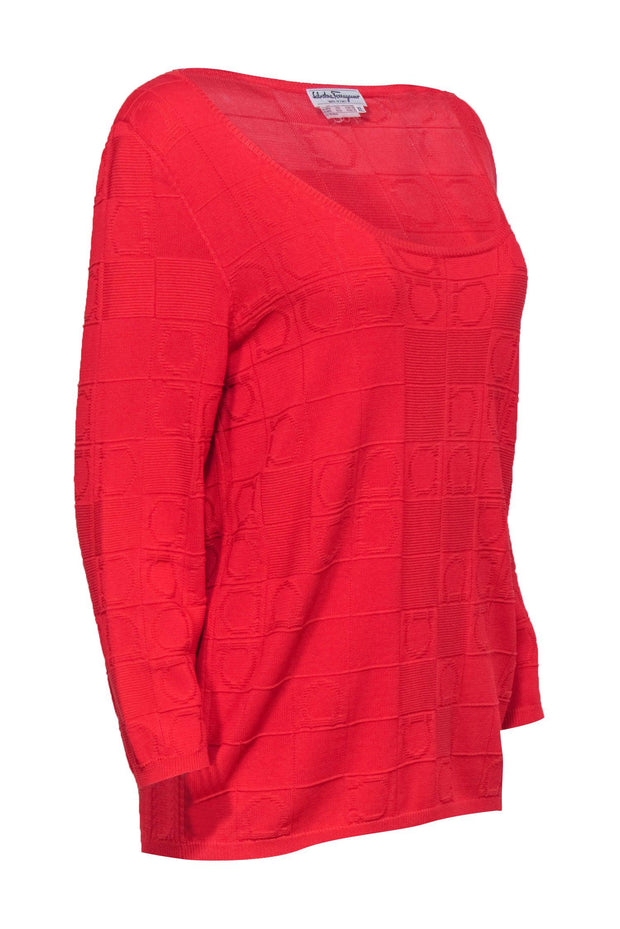 Current Boutique-Ferragamo - Red Knit Sweater w/ Classic Logo Sz XL