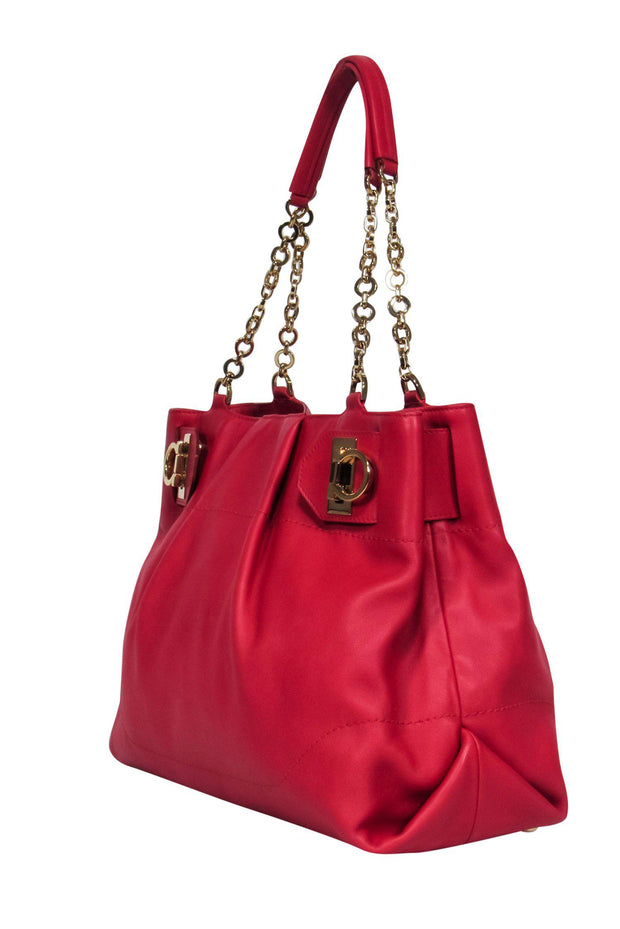 Current Boutique-Ferragamo - Red Leather Large Chain Handle Tote