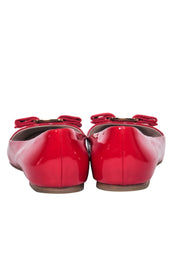 Current Boutique-Ferragamo - Red Patent Leather Ballet Flats w/ Bow Accent Sz 6