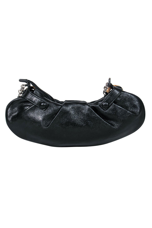 Current Boutique-Ferragamo - Small Black Textured Leather Baguette w/ Chain Strap