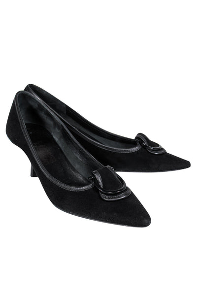 Current Boutique-Ferragamo - Vintage Black Suede Kitten Heels w/ Buckles Sz 10