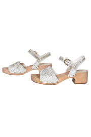 Current Boutique-Ferragamo - White Leather Clog Style Sandals w/ Golden Stars Sz 8