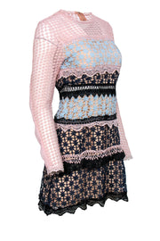Current Boutique-Few Moda - Pink, Blue & Black Floral Lace Colorblocked Sheath Dress Sz M
