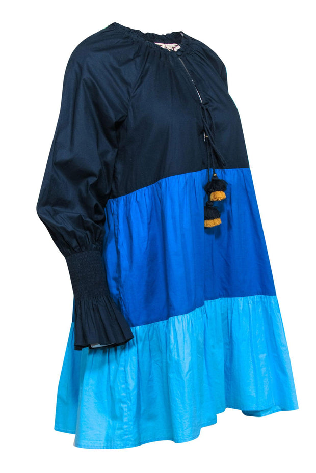 Current Boutique-Figue - Blue Color Block Long Sleeve Babydoll Dress Sz S