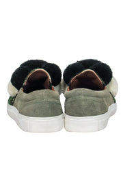 Current Boutique-Figue - Olive Green Suede Slip-on Sneakers w/ Pom-Poms Sz 9.5