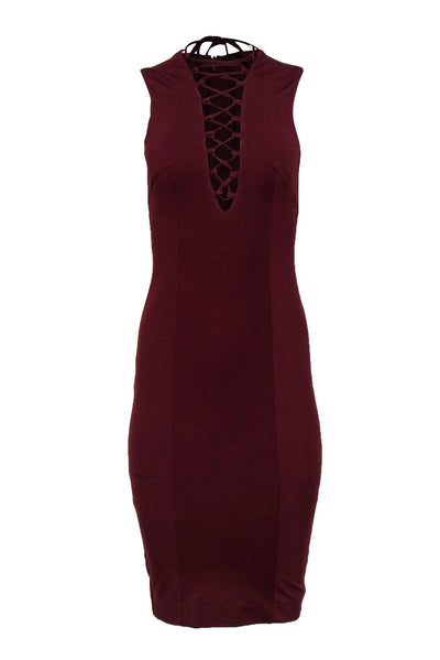 Current Boutique-Finders Keepers - Maroon Lace-Up "Superstition" Sheath Dress Sz S