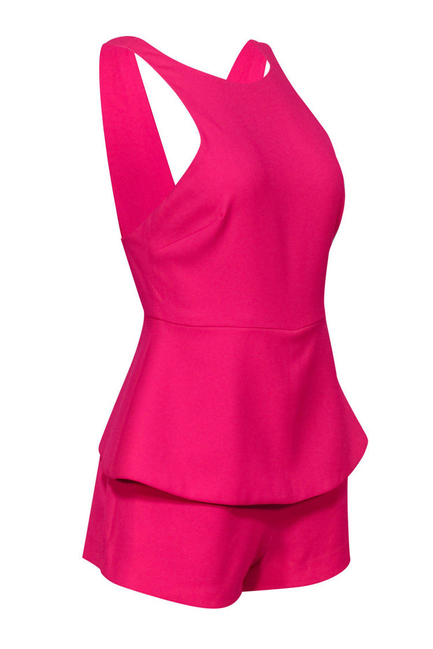 Current Boutique-Finders Keepers - Neon Pink Peplum Romper w/ Open Back Sz XS