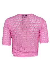 Current Boutique-Finders Keepers - Pink Crochet Cropped Short Sleeve Button-Up “Bella” Cardigan Sz 4