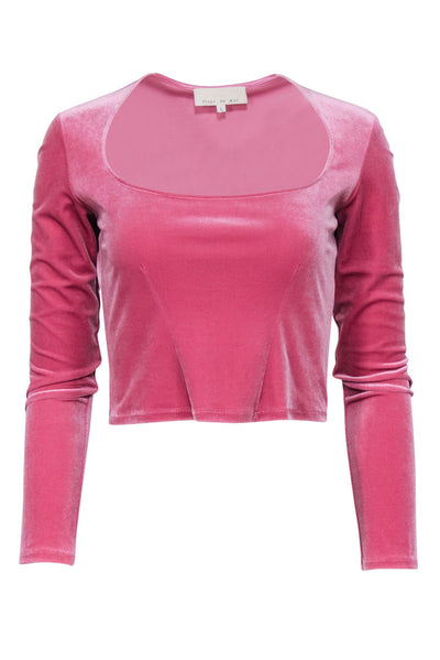 Current Boutique-Fleur Du Mal - Pink Velvet Long Sleeve Crop Top Sz L