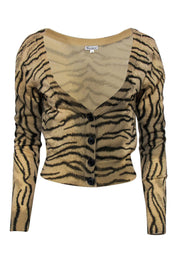 Current Boutique-Foley & Corinna - Beige Tiger Print Button-Up Cropped Wool Cardigan Sz S