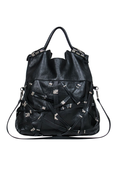 Current Boutique-Foley & Corinna - Black Leather Strappy Hobo Bag w/ Silver-Toned Hardware