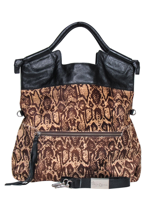 Current Boutique-Foley & Corinna - Brown & Tan Snakeskin Print Calf Hair & Leather Hobo Bag