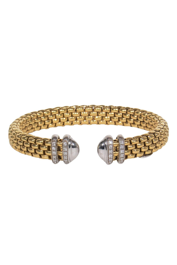 Current Boutique-Fope - Yellow Gold & Sterling Silver Woven Cuff Bracelet w/ Diamonds